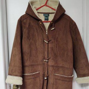 RALPH LAUREN Faux Shearling Sueded Coat Hooded ~ L